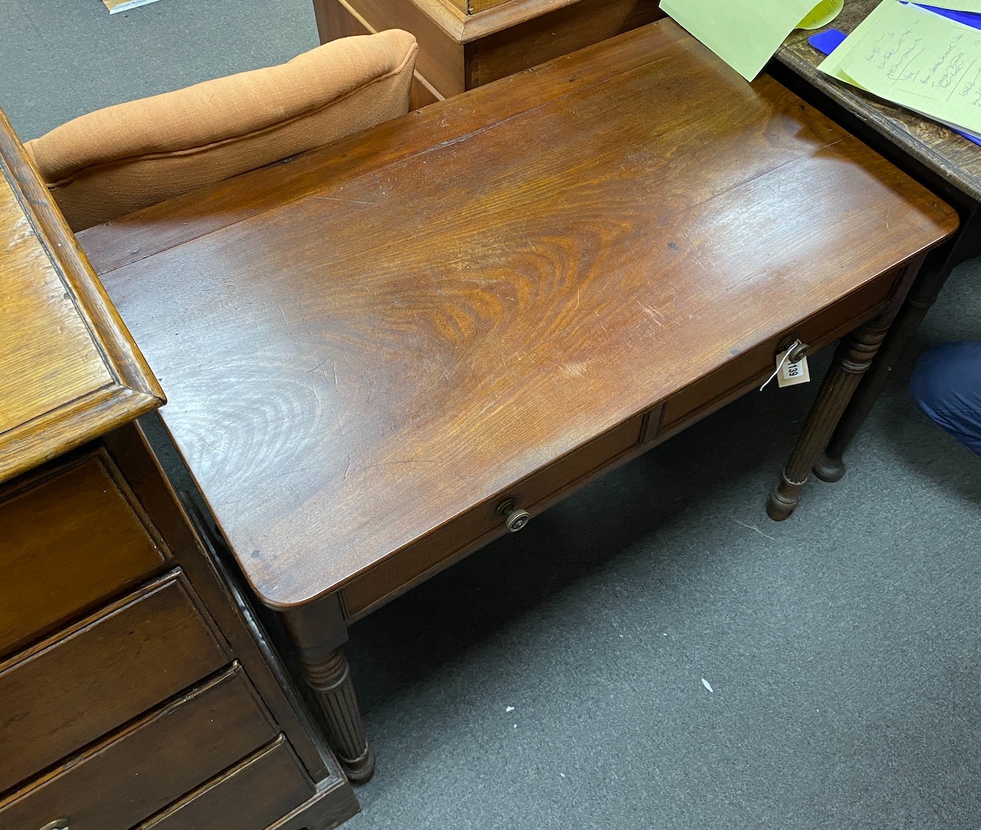 A Victorian mahogany two drawer side table in the Manner of Gillows, width 88cm, depth 52cm, height 69cm